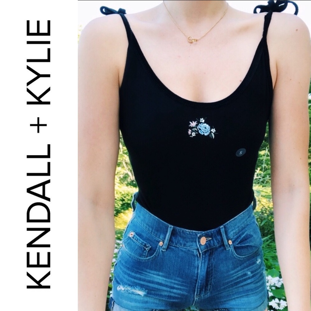 S | Kendall & Kylie | Velour Bodysuit with Tie Up Straps